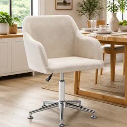 Height Adjustable Cream Fabric Swivel Dining Chair