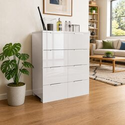 High Gloss White 8-Drawer Sideboard with Engineered Wood
