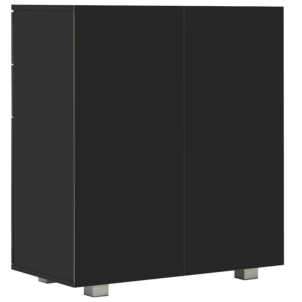 Sideboard High Gloss Black Storage Cabinet Engineered Wood 2 Drawers 2 Doors