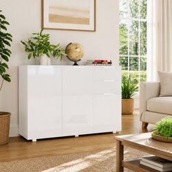 Engineered Wood White Storage Sideboard with Drawers
