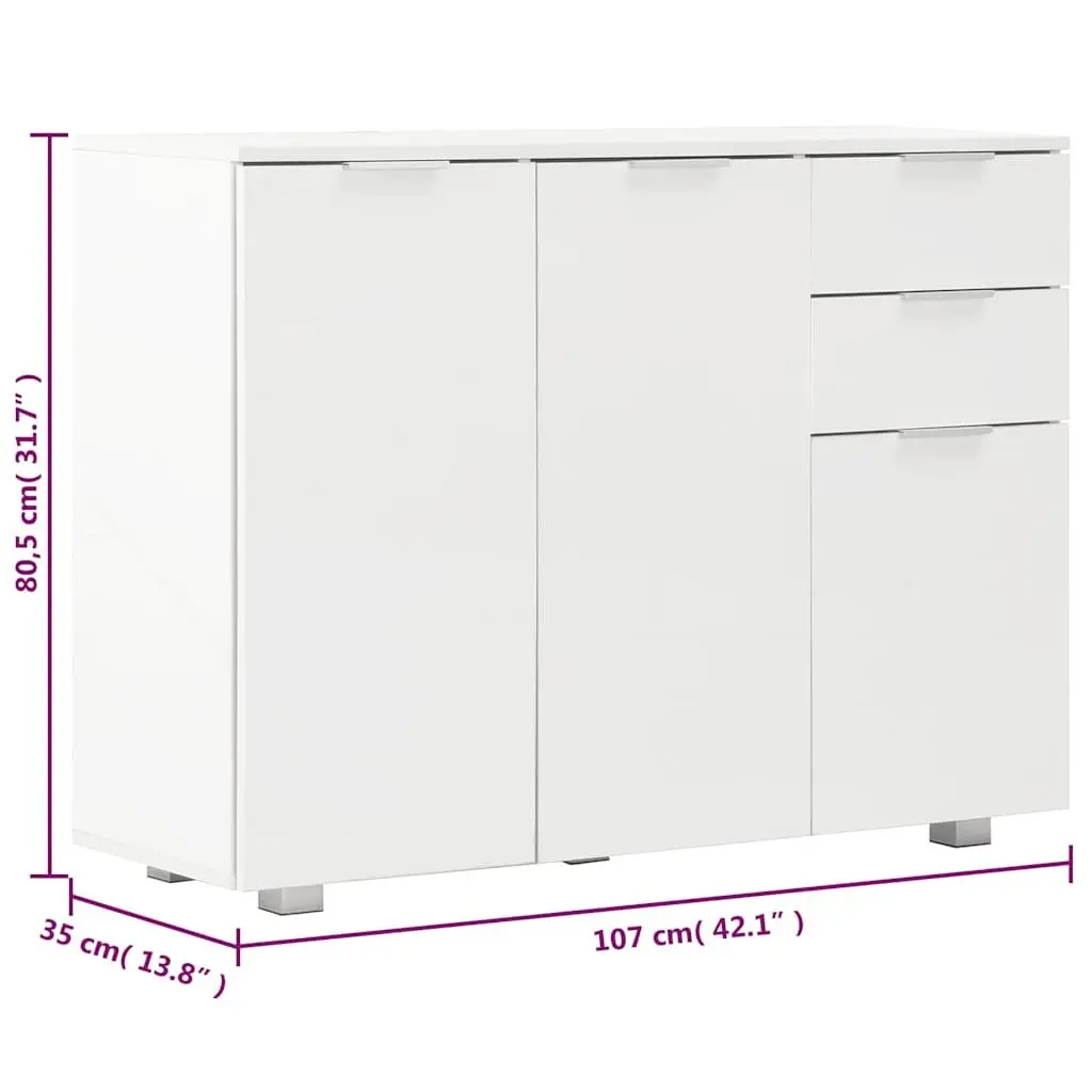 Sideboard High Gloss White Storage Cabinet 2 Drawers 3 Doors Living Room