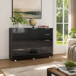 Storage Cabinet Sideboard in High Gloss Black 107x35x80.5cm