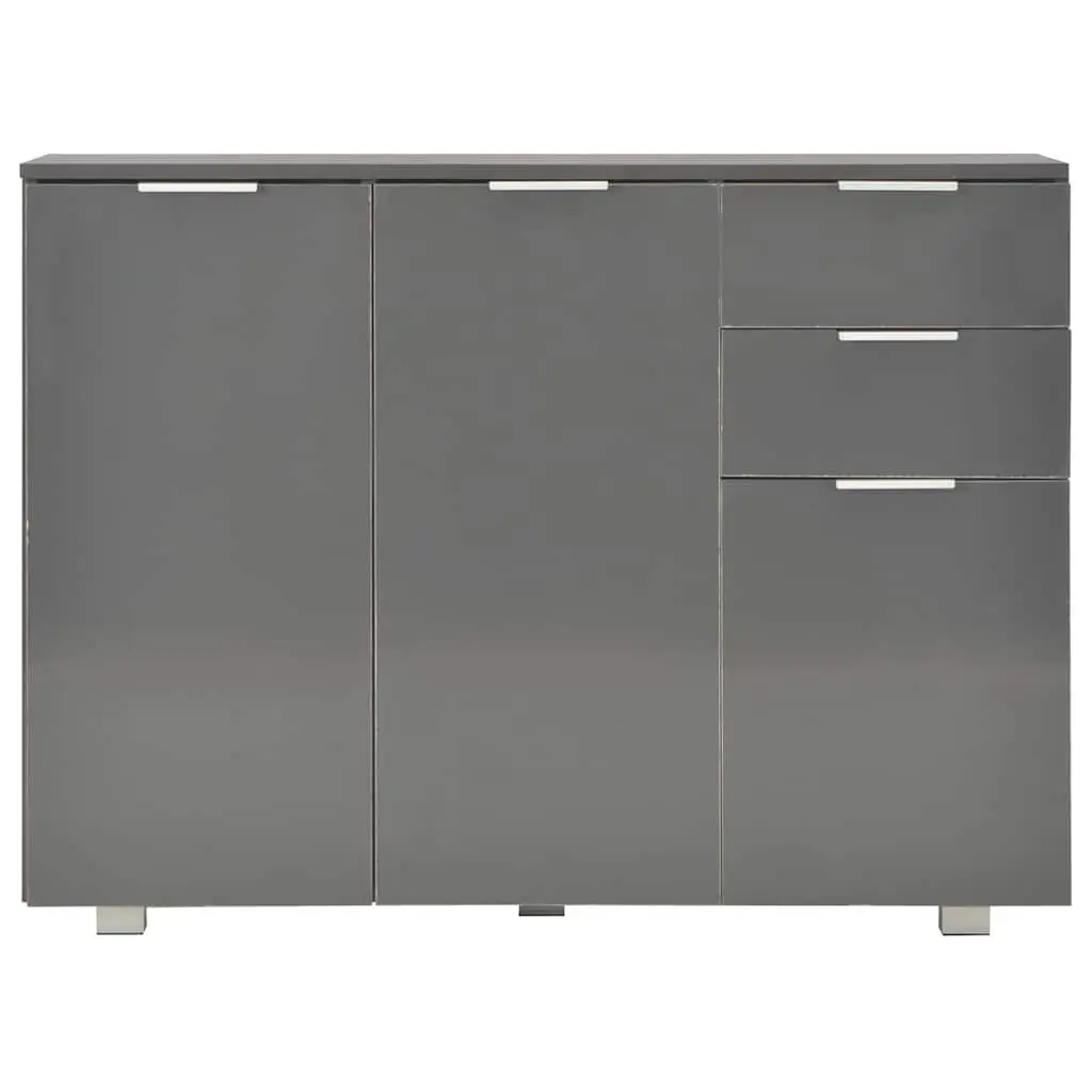 Sideboard High Gloss Storage Cabinet 107cm Grey with 2 Drawers and 3 Doors