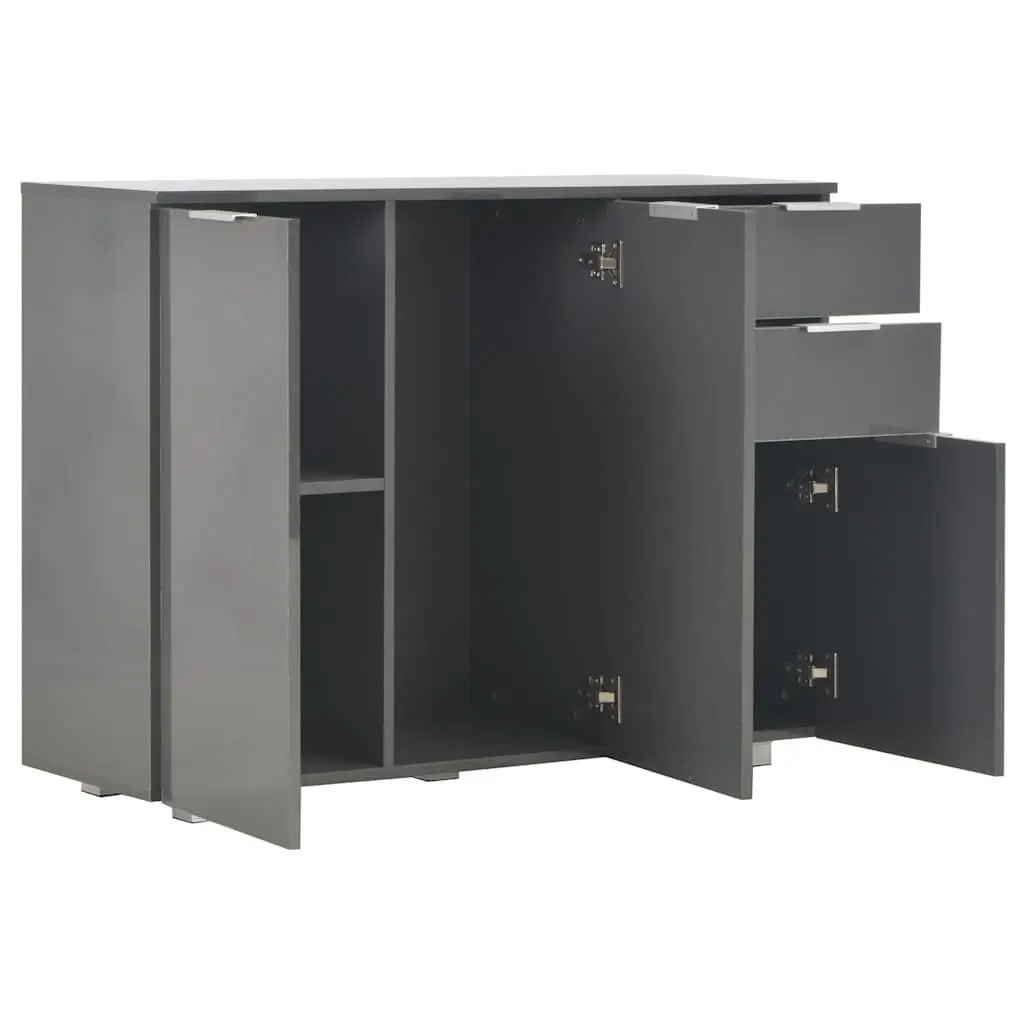 Sideboard High Gloss Storage Cabinet 107cm Grey with 2 Drawers and 3 Doors
