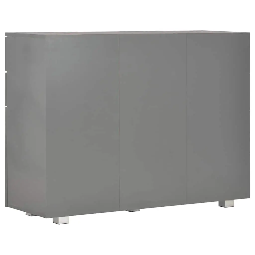 Sideboard High Gloss Storage Cabinet 107cm Grey with 2 Drawers and 3 Doors