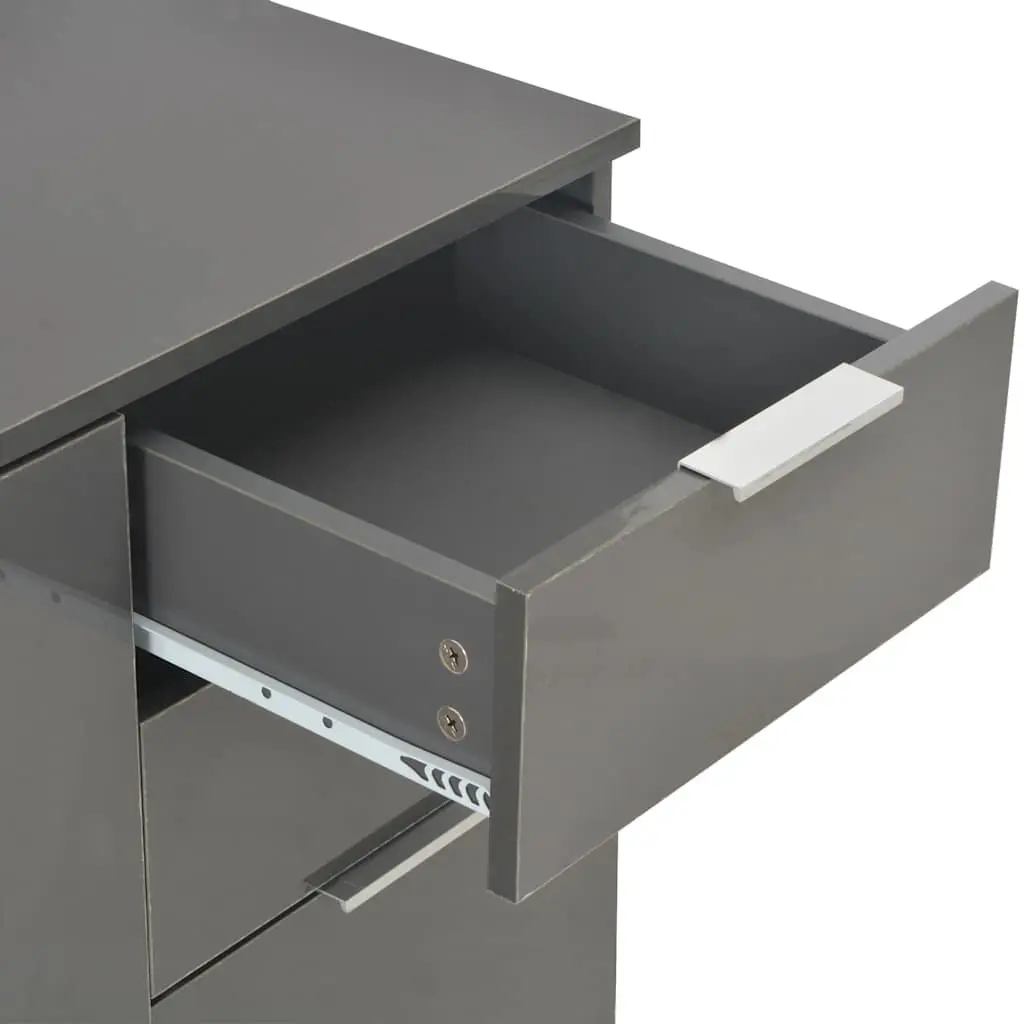Sideboard High Gloss Storage Cabinet 107cm Grey with 2 Drawers and 3 Doors