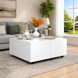 Extendable Coffee Table in High Gloss White with Wheels