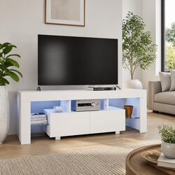 High Gloss White TV Cabinet with LED Lighting Features