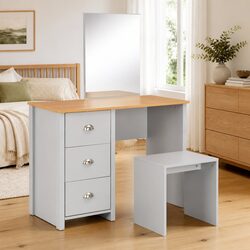 Dressing Table with Mirror and Stool in Grey