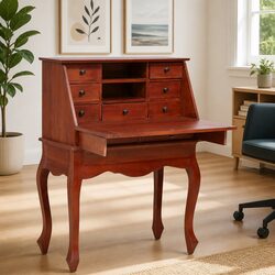 Wooden Secretary Desk with Storage Drawers and Flip Top