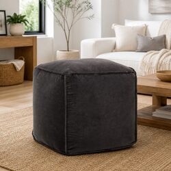 Cube Pouffe Footstool in Anthracite Velvet