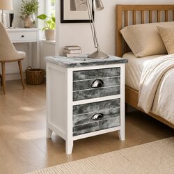 Grey and White 2 Drawer Bedside Table with Storage