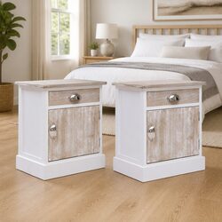 Set of 2 Paulownia Wood White Bedside Cabinets