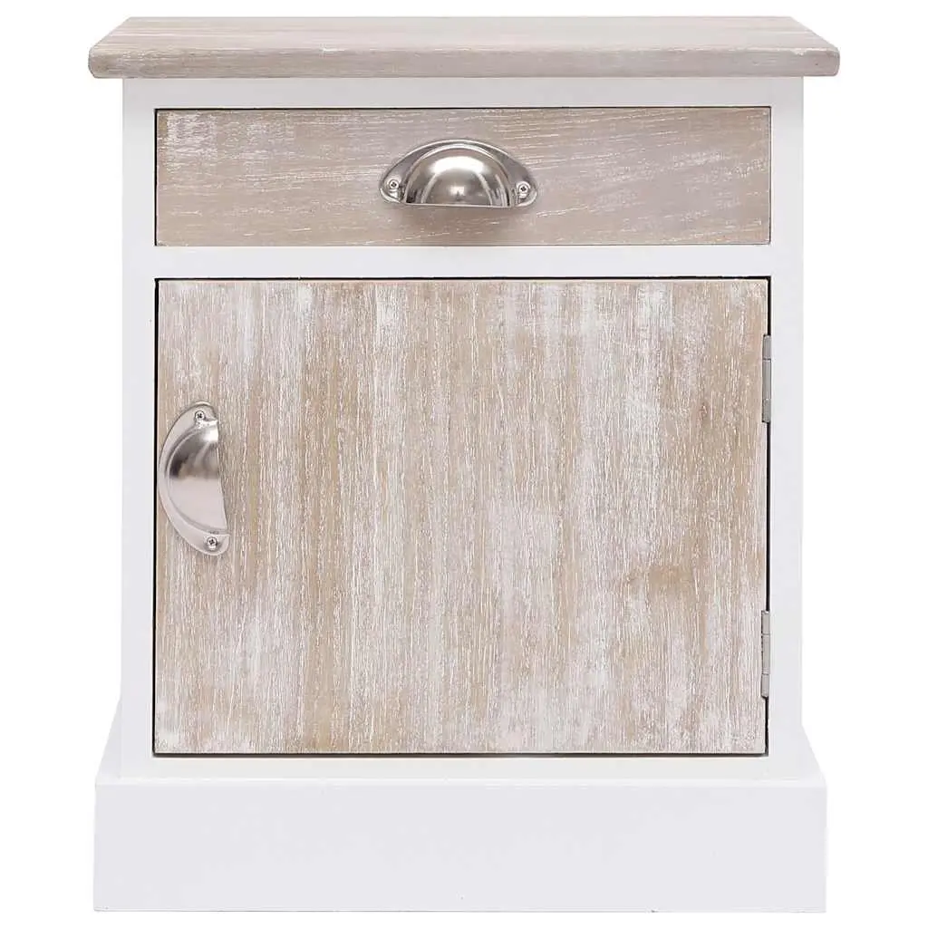 Bedside Cabinet White Paulownia Wood Nightstand Storage Drawer Door Set of 2