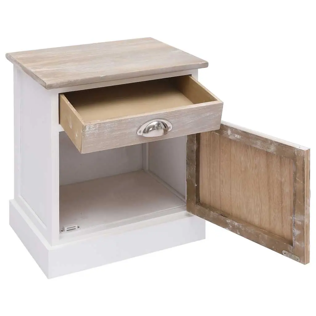 Bedside Cabinet White Paulownia Wood Nightstand Storage Drawer Door Set of 2