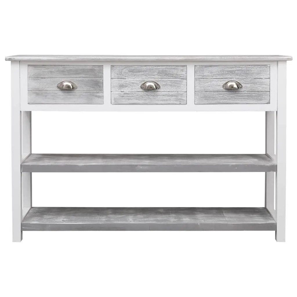 Grey Wooden Console Table with 3 Drawers and 2 Shelves 115cm Storage Sideboard