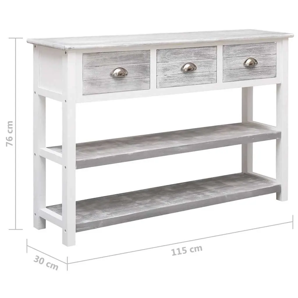 Grey Wooden Console Table with 3 Drawers and 2 Shelves 115cm Storage Sideboard