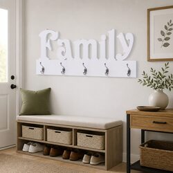 Wall Mounted Coat Rack Family Cutout 74x29.5cm White
