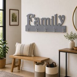 Wall Mounted Coat Rack with 5 Hooks in Grey MDF Design