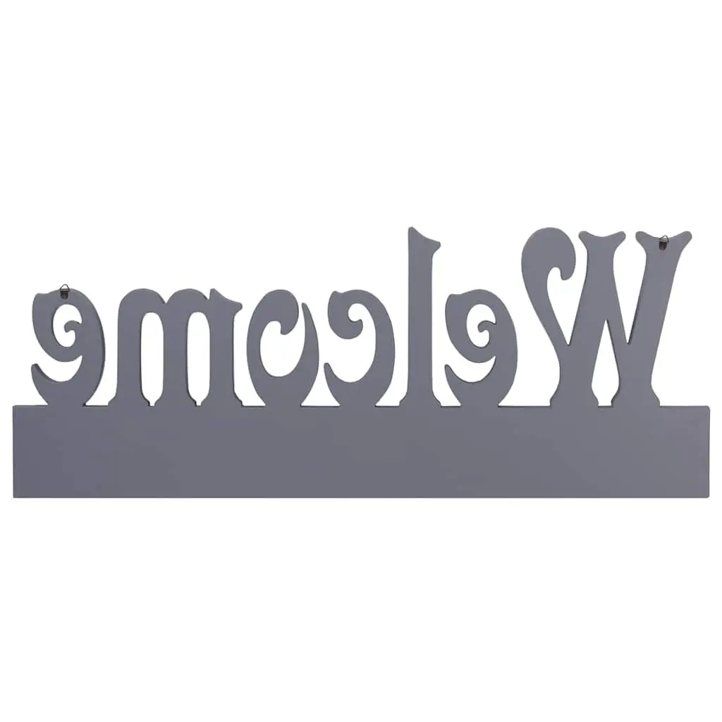 Wall Mounted Coat Rack with Welcome Lettering Grey Hanging Storage 5 Hooks