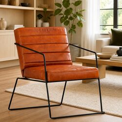 Brown Leather Armchair with Steel Frame and Support