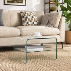 Coffee Table with Tempered Glass and Integrated Shelf