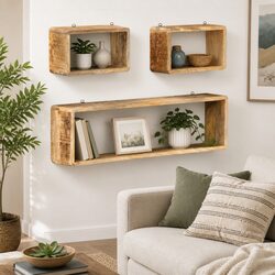 Floating Wall Cube Shelf Set of 3 with Solid Mango Wood