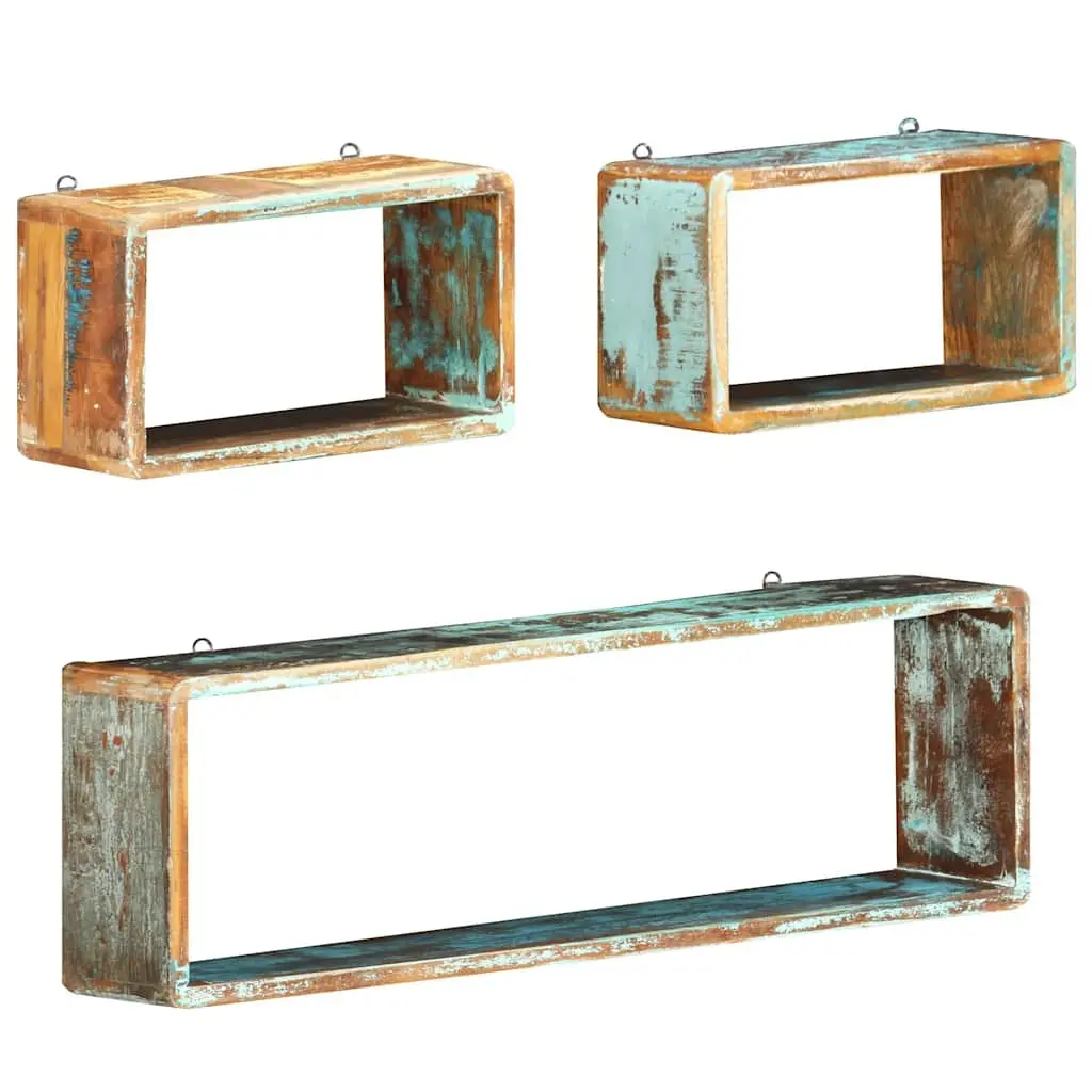 Wall Cube Shelves Set of 3 Solid Reclaimed Wood Brown