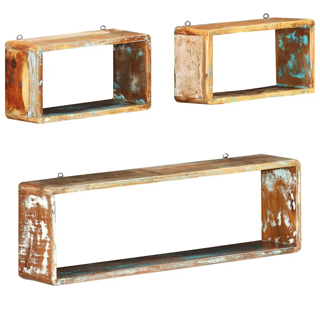 Wall Cube Shelves Set of 3 Solid Reclaimed Wood Brown