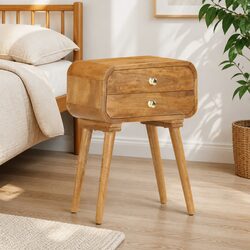 Solid Wood 2 Drawer Bedside Cabinet, 43x30x58 cm