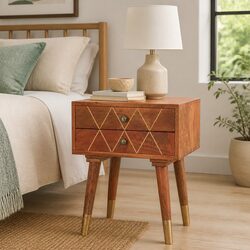 Solid Mango Wood Nightstand 43x30x58cm with 2 Drawers