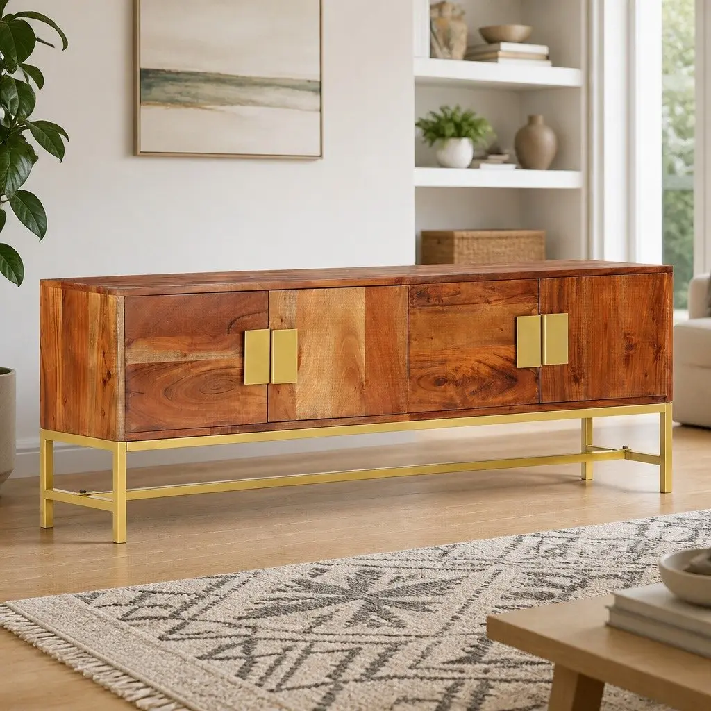 TV Cabinet Rustic Solid Acacia Wood Ample Storage 140x30x50 cm Brown