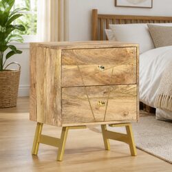 Mango Wood Nightstand 40x30x50 cm with 2 Drawers