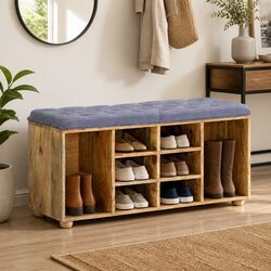 Entryway Storage Bench with Padded Seat and 8 Compartments