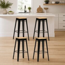 4-Piece Bar Stool Set in Black Mango Wood