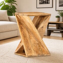Mango Wood Accent Table 35x35x55 cm with Curved Legs