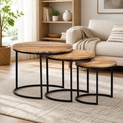3-Piece Nesting Side Tables Set in Solid Acacia Wood