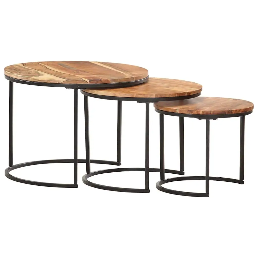 Nesting Tables 3 pcs Solid Wood Acacia Brown Side Coffee Table Set