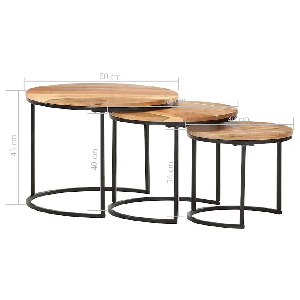 Nesting Tables 3 pcs Solid Wood Acacia Brown Side Coffee Table Set