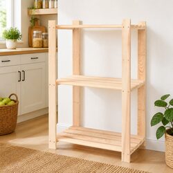 3-Tier Storage Rack in Solid Wood, 60x38x90 cm