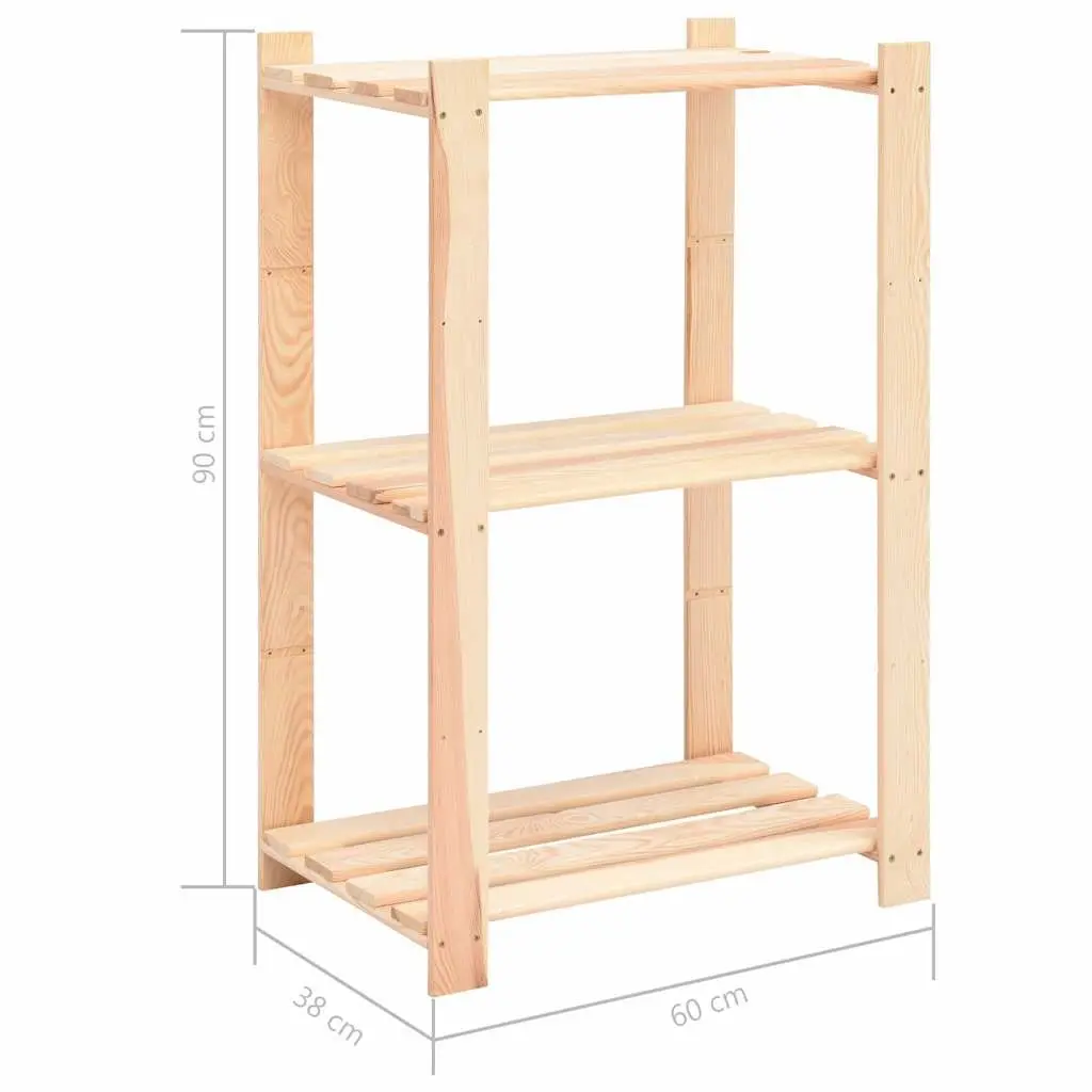 Solid Wood 3-Tier Storage Rack Durable 60x38x90 cm Brown Shelving Unit for Home Organization