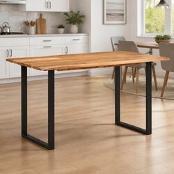 Solid Acacia Wood Dining Table with Industrial Steel Legs