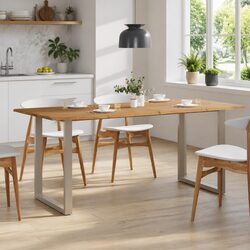 Acacia Wood Dining Table with Steel Legs, 180x90cm