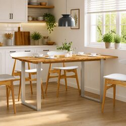 Acacia Wood Dining Table 154x80x76cm with Steel Legs