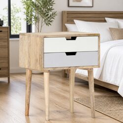 Solid Mango Wood Nightstand with Two Drawers
