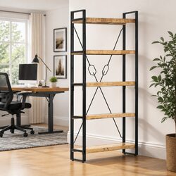 5-Tier Bookcase 90x30x180 cm Solid Mango Wood with Steel Frame
