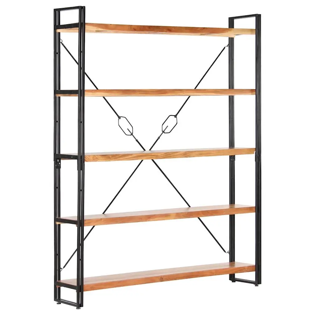 5 Tier Bookcase Industrial Style Storage Solid Acacia Wood Brown 140x30x180cm Steel Frame