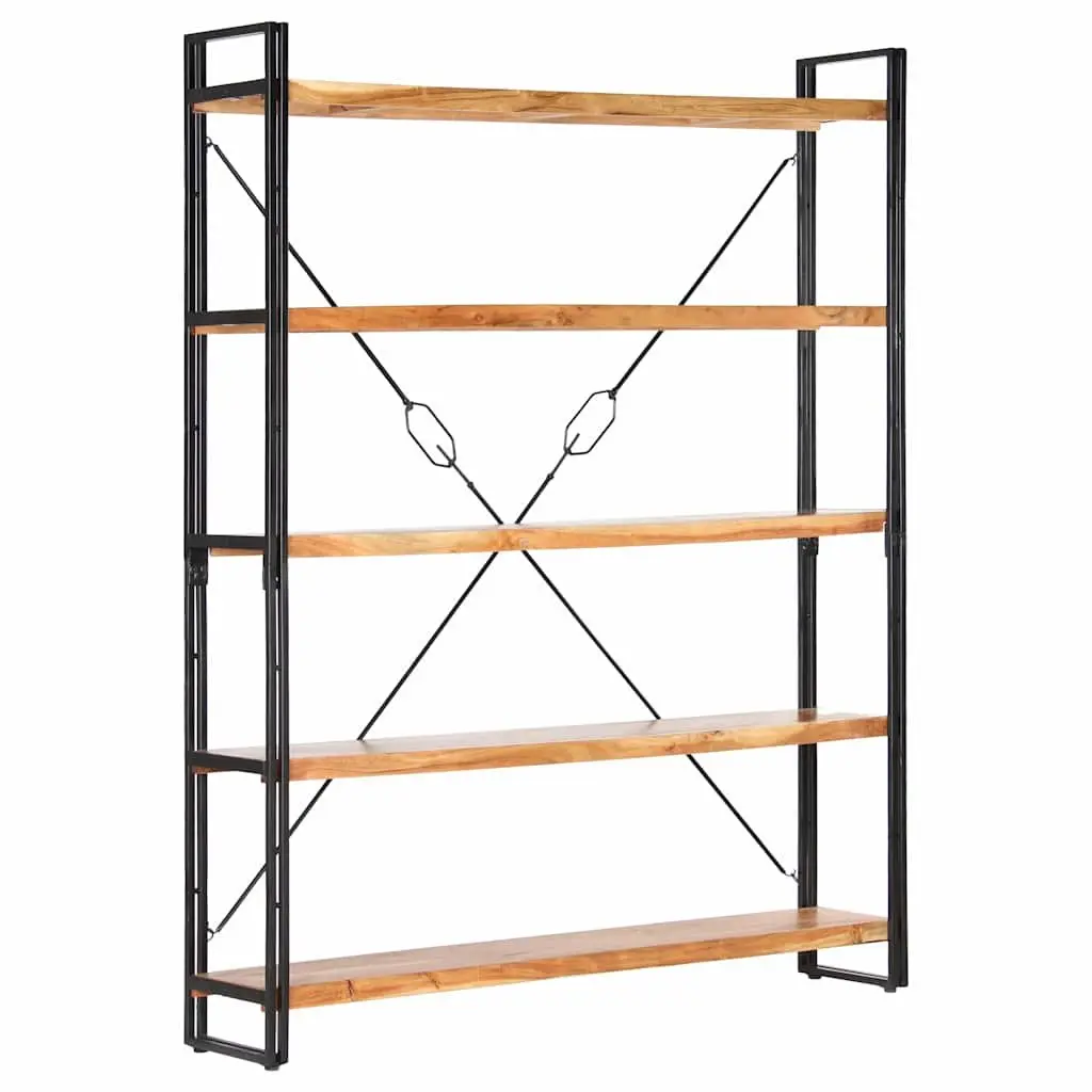 5 Tier Bookcase Industrial Style Storage Solid Acacia Wood Brown 140x30x180cm Steel Frame