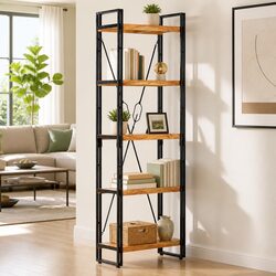 5-Tier Industrial Bookcase 60x30x180 cm in Acacia Wood