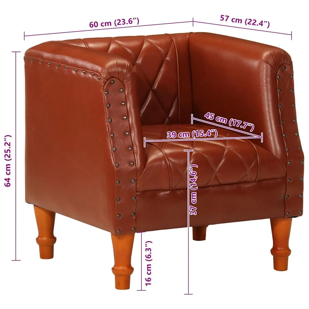 Tub Chair Padded Comfort Brown Goat Leather